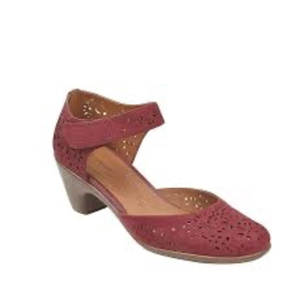 Easy Spirit Mary Jane Pumps Laser Cut Floral Womens 8 Burgundy Wine Block Heel